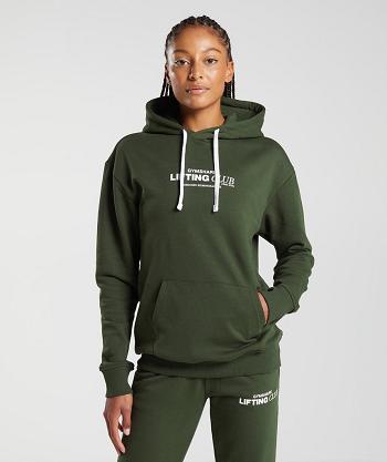 Dámské Mikiny S Kapucí Gymshark Social Club Oversized Olivy Zelené | CZ 3584JPQ